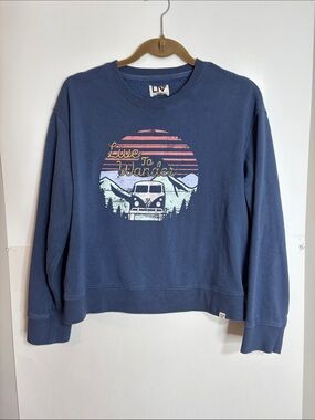 Liv Live To Wander Blue Graphic Sweatshirt Cropped Size Large